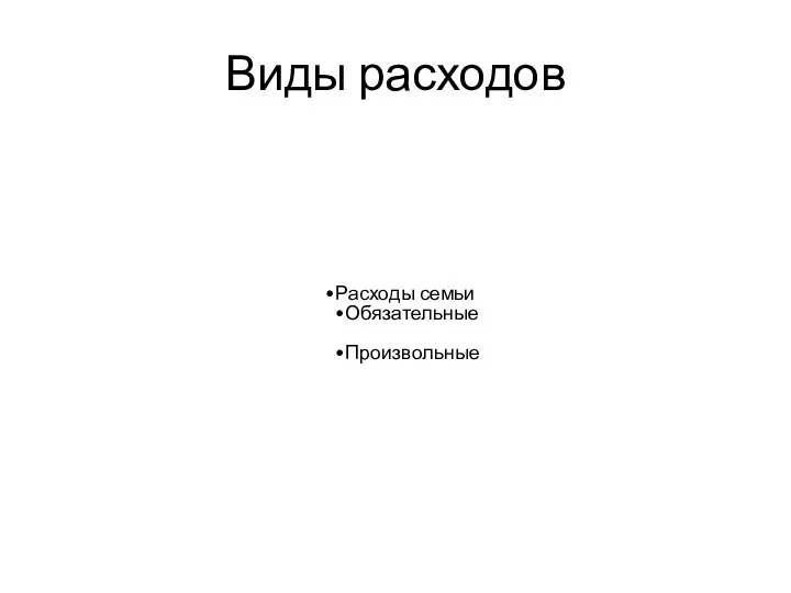 Виды расходов Расходы семьи Обязательные Произвольные