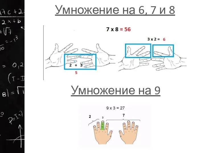 Умножение на 6, 7 и 8 Умножение на 9