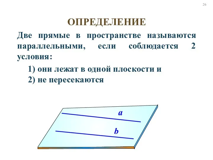 ОПРЕДЕЛЕНИЕ Две прямые в пространстве называются параллельными, если соблюдается 2