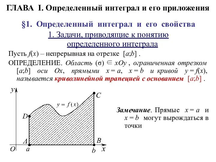 ГЛАВА I. Определенный интеграл и его приложения §1. Определенный интеграл