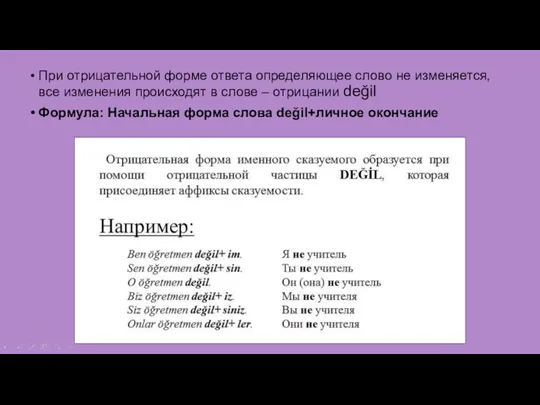 При отрицательной форме ответа определяющее слово не изменяется, все изменения