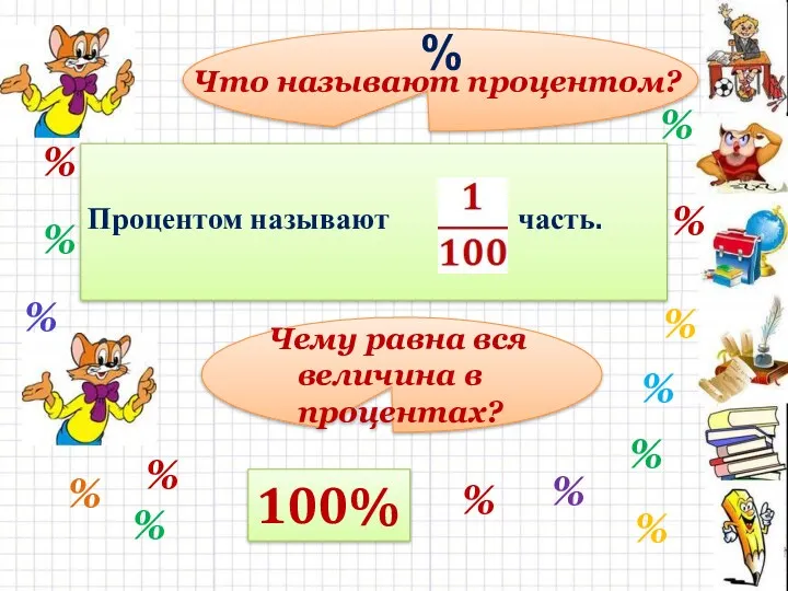 Что называют процентом? % % % % Процентом называют часть.