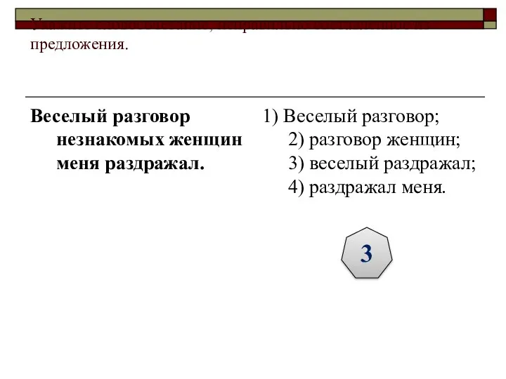 Укажите словосочетание, неправильно составленное из предложения. Веселый разговор незнакомых женщин