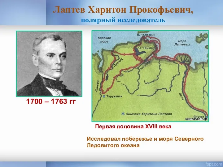 Лаптев Харитон Прокофьевич, полярный исследователь 1700 – 1763 гг Исследовал