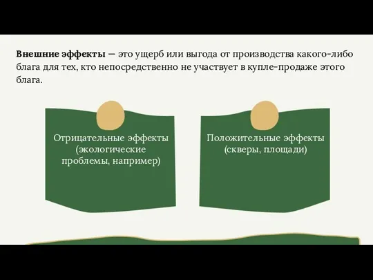 Внешние эффекты — это ущерб или выгода от производства какого-либо