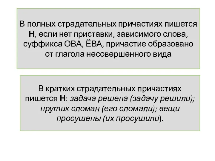 В полных страдательных причастиях пишется Н, если нет приставки, зависимого