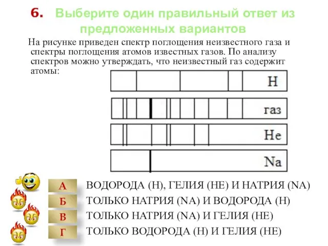 6. Выберите один правильный ответ из предложенных вариантов ВОДОРОДА (Н),