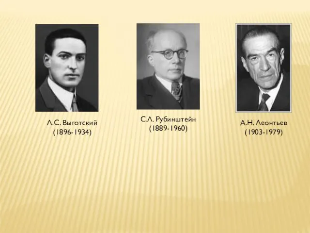 С.Л. Рубинштейн (1889-1960) А.Н. Леонтьев (1903-1979) Л.С. Выготский (1896-1934)