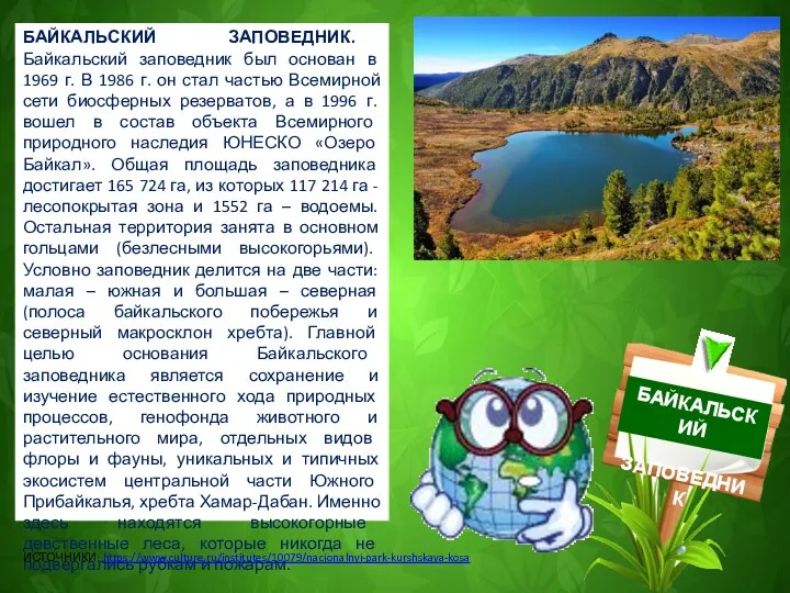 БАЙКАЛЬСКИЙ ЗАПОВЕДНИК. Байкальский заповедник был основан в 1969 г. В 1986 г. он