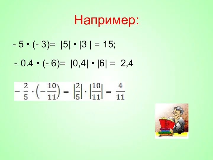 Например: - 5 • (- 3)= |5| • |3 |