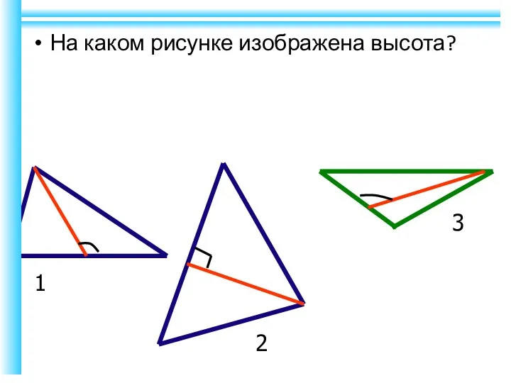 На каком рисунке изображена высота? 1 2 3