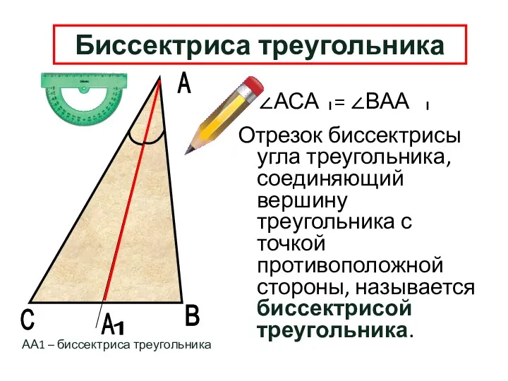 А В А Биссектриса треугольника Отрезок биссектрисы угла треугольника, соединяющий