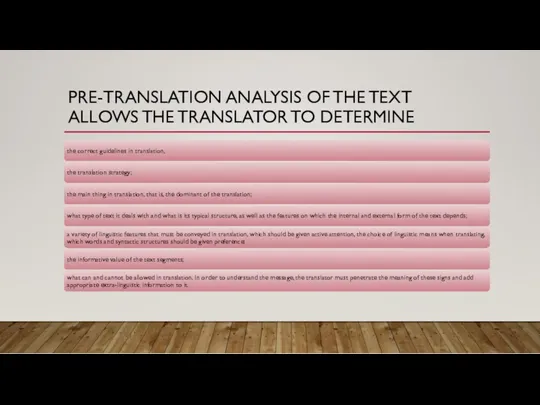 PRE-TRANSLATION ANALYSIS OF THE TEXT ALLOWS THE TRANSLATOR TO DETERMINE
