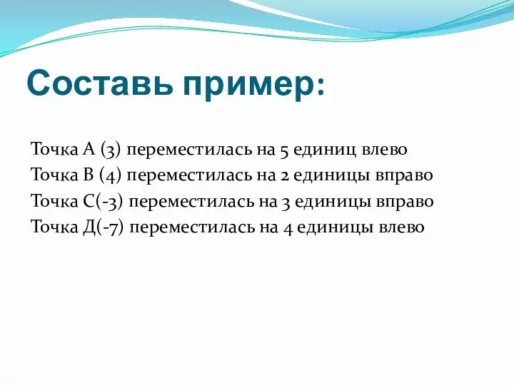 Составь пример: Точка А (3) переместилась на 5 единиц влево