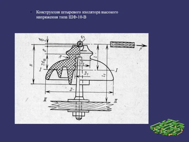 Конструкция штыревого изолятора высокого напряжения типа ШФ-10-В