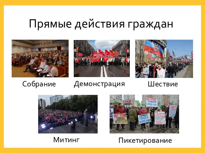 Прямые действия граждан Собрание Демонстрация Пикетирование Митинг Шествие