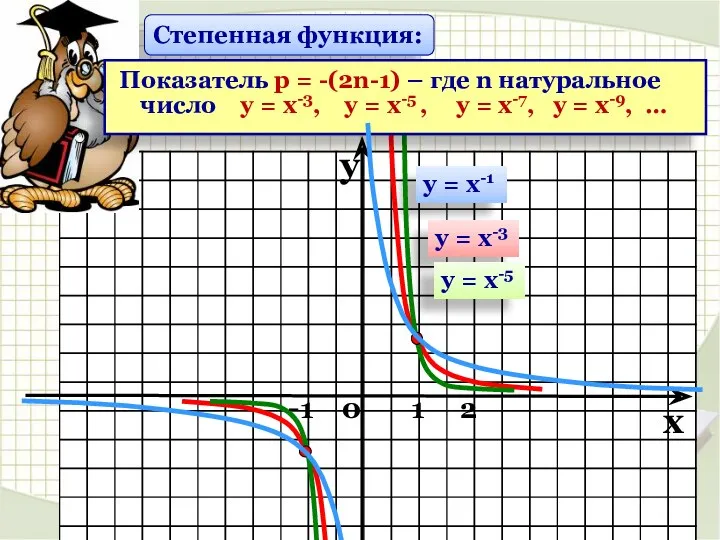 у = х-1 у = х-3 у = х-5 Степенная функция: Показатель р