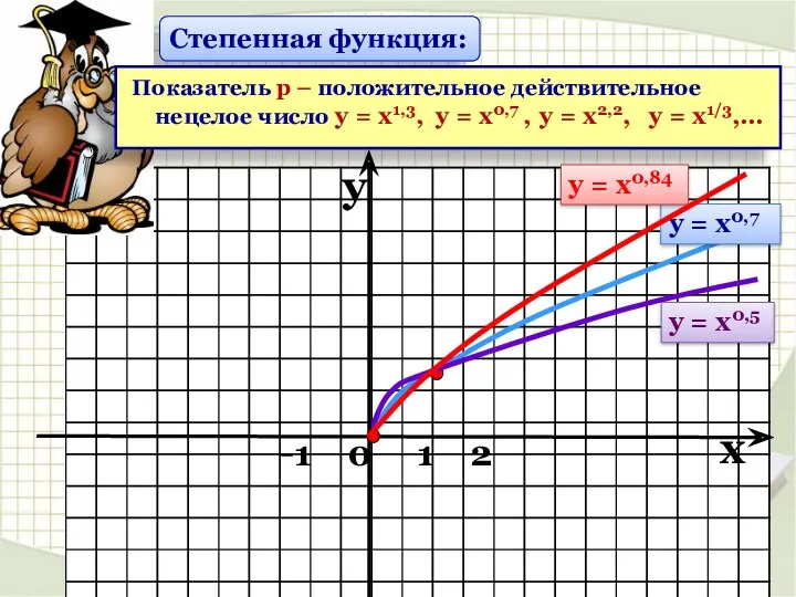 Степенная функция: Показатель р – положительное действительное нецелое число у