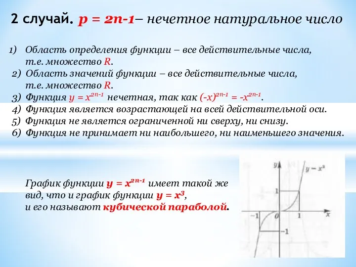 2 случай. p = 2n-1– нечетное натуральное число Область определения