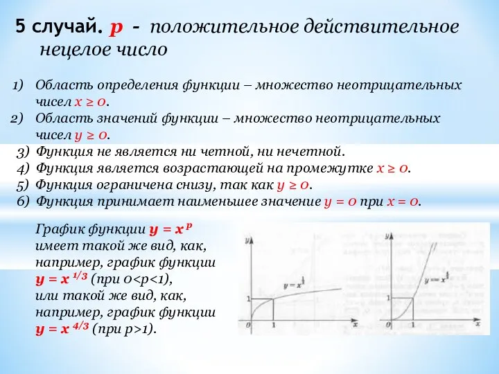 5 случай. p - положительное действительное нецелое число Область определения