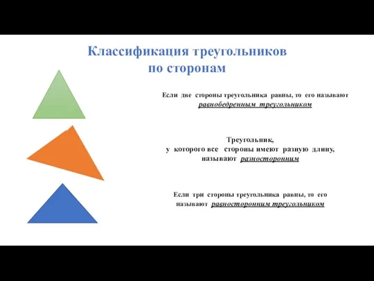 Классификация треугольников по сторонам Если две стороны треугольника равны, то