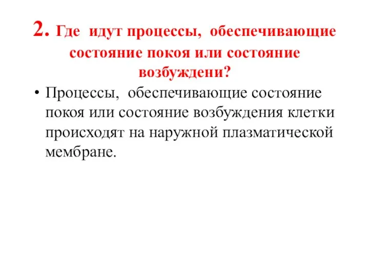 2. Где идут процессы, обеспечивающие состояние покоя или состояние возбуждени?