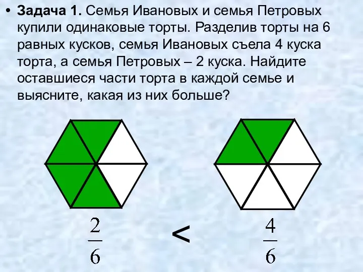 Задача 1. Семья Ивановых и семья Петровых купили одинаковые торты.