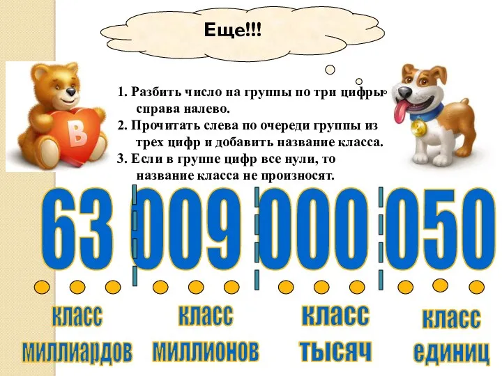 1. Разбить число на группы по три цифры справа налево.