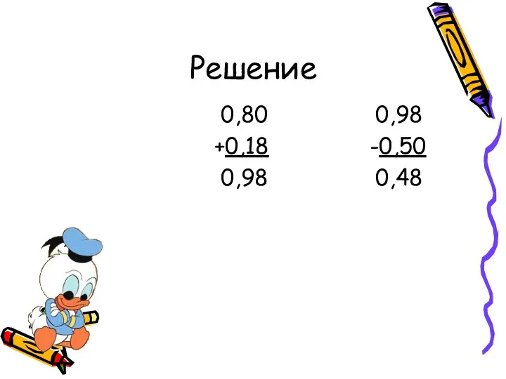 Решение 0,80 0,98 +0,18 -0,50 0,98 0,48