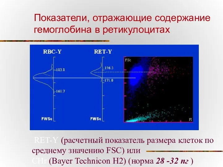 Показатели, отражающие содержание гемоглобина в ретикулоцитах RET-Y (расчетный показатель размера