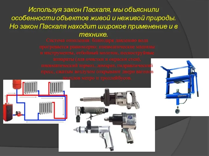 Используя закон Паскаля, мы объяснили особенности объектов живой и неживой