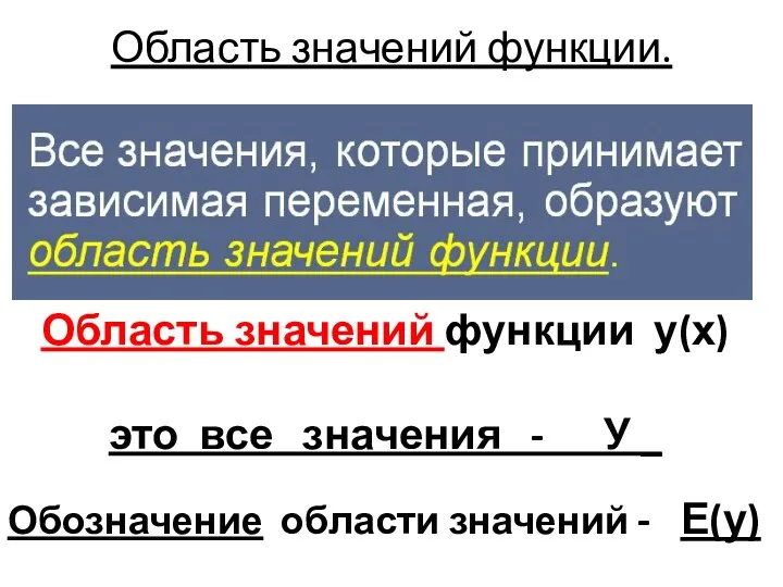 Область значений функции. Область значений функции у(х) это все значения