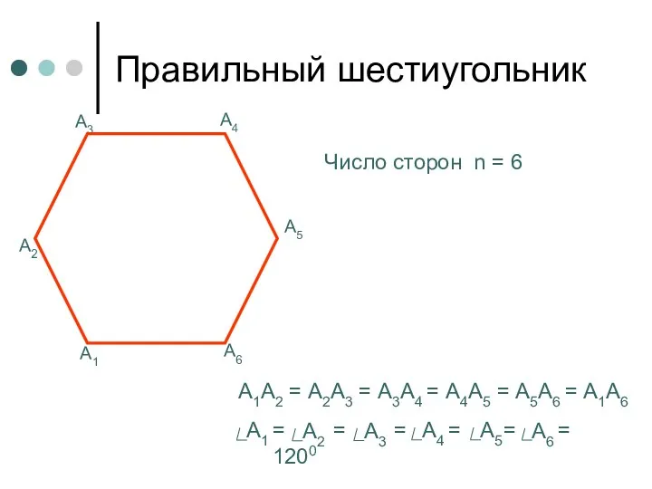 Правильный шестиугольник А1 А2 А3 А1А2 = А2А3 = А3А4