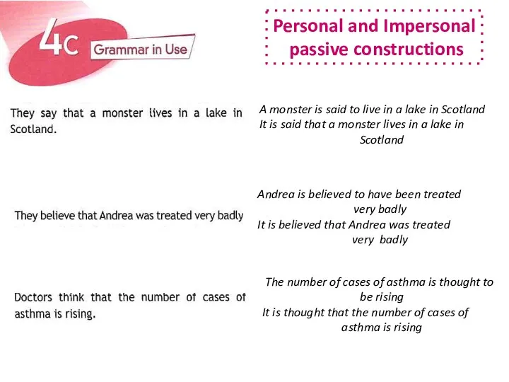 Personal and Impersonal passive constructions The number of cases of