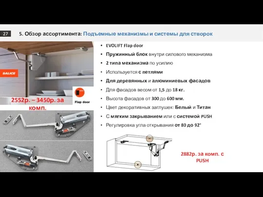 5. Обзор ассортимента: Подъемные механизмы и системы для створок 27