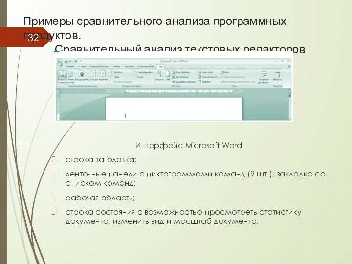 Примеры сравнительного анализа программных продуктов. Сравнительный анализ текстовых редакторов Интерфейс