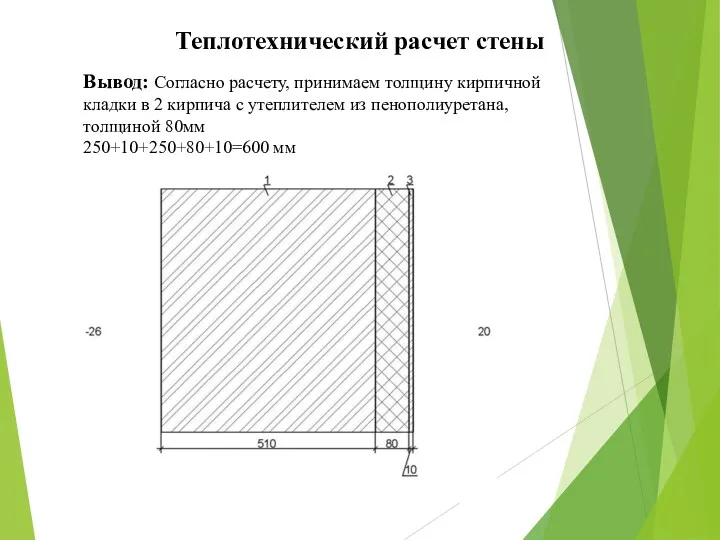 Теплотехнический расчет стены Вывод: Согласно расчету, принимаем толщину кирпичной кладки в 2 кирпича