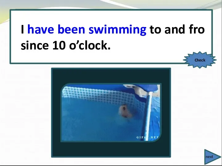 I (swim) to and fro since 10 o’clock. I have been swimming to