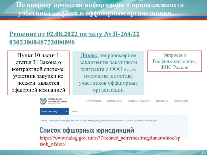 По вопросу проверки информации о принадлежности участника закупки к оффшорным