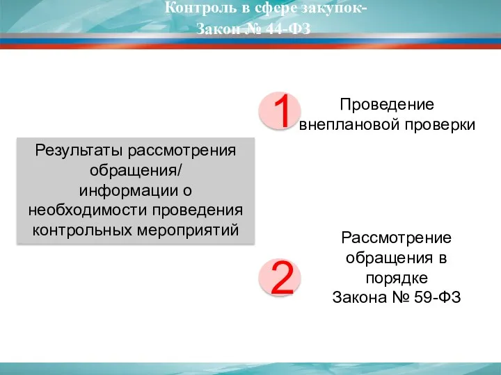 Результаты рассмотрения обращения/ информации о необходимости проведения контрольных мероприятий Проведение