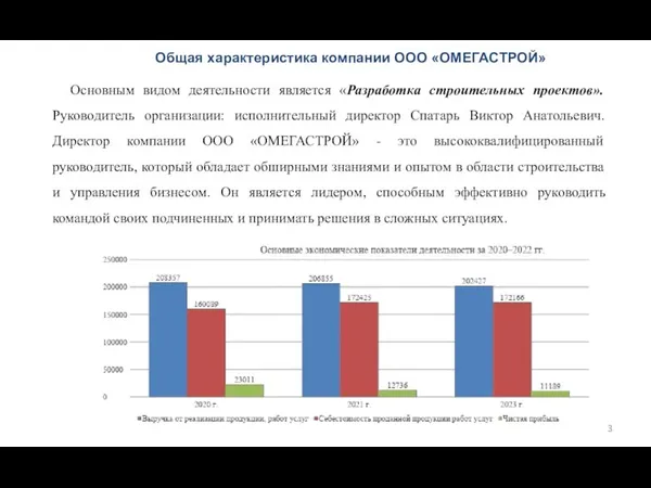 Общая характеристика компании ООО «ОМЕГАСТРОЙ» Основным видом деятельности является «Разработка