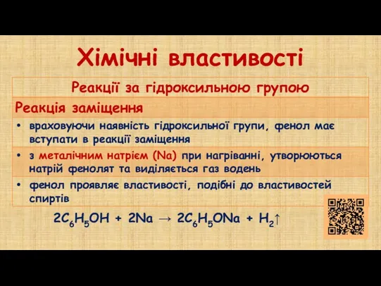 Хімічні властивості 2С6Н5OH + 2Na → 2С6Н5ONa + Н2↑