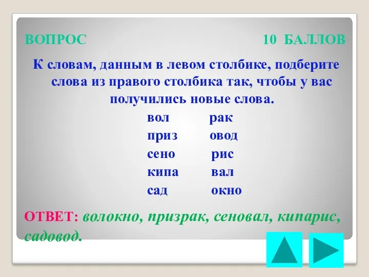 ВОПРОС 10 БАЛЛОВ К словам, данным в левом столбике, подберите