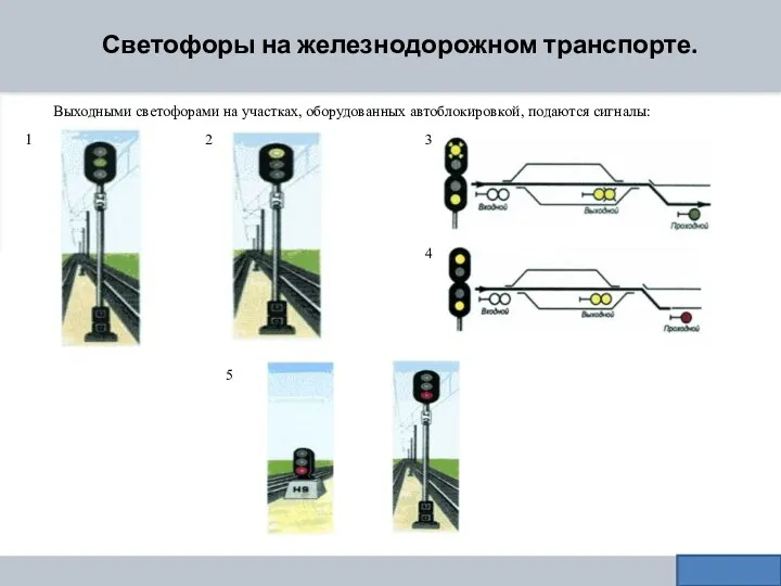 Светофоры на железнодорожном транспорте. 1 2 3 4 5 Выходными