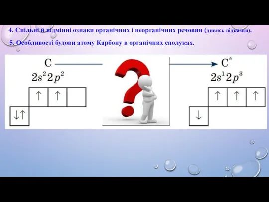 4. Спільні й відмінні ознаки органічних і неорганічних речовин (дивись