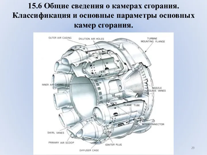 15.6 Общие сведения о камерах сгорания. Классификация и основные параметры основных камер сгорания.