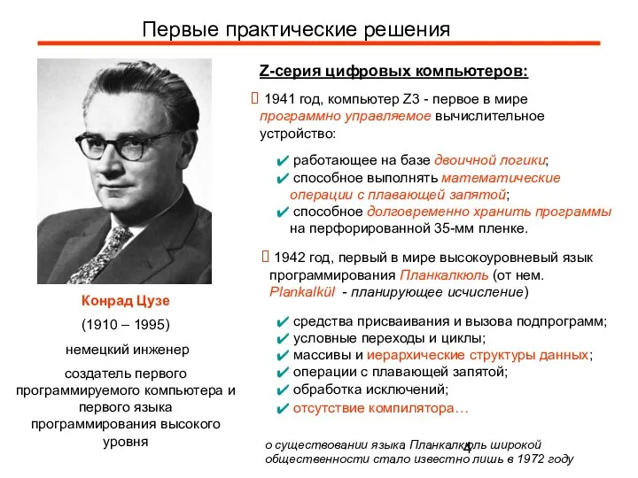 Первые практические решения Конрад Цузе (1910 – 1995) немецкий инженер