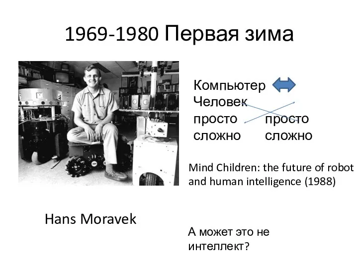 1969-1980 Первая зима Hans Moravek Компьютер Человек просто просто сложно