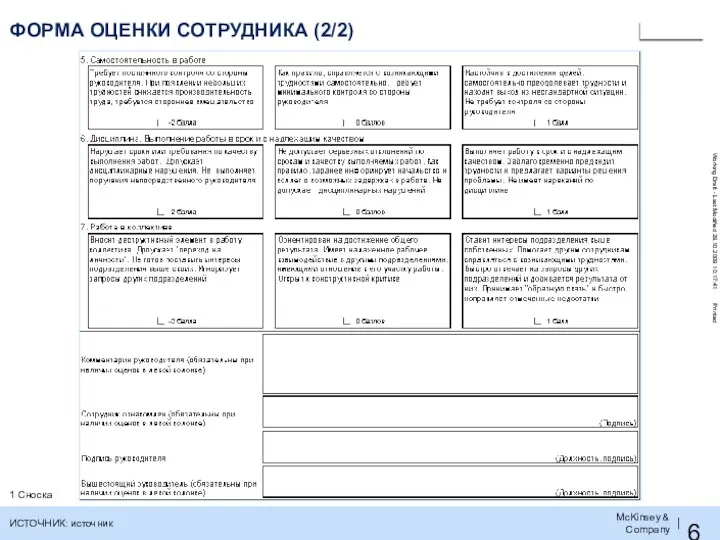 ФОРМА ОЦЕНКИ СОТРУДНИКА (2/2) 1 Сноска ИСТОЧНИК: источник ГРЕЙД 5-7