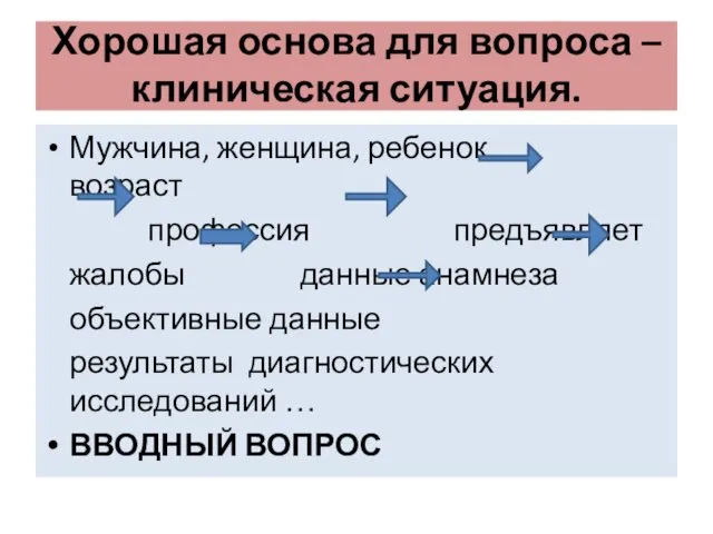 Хорошая основа для вопроса – клиническая ситуация. Мужчина, женщина, ребенок